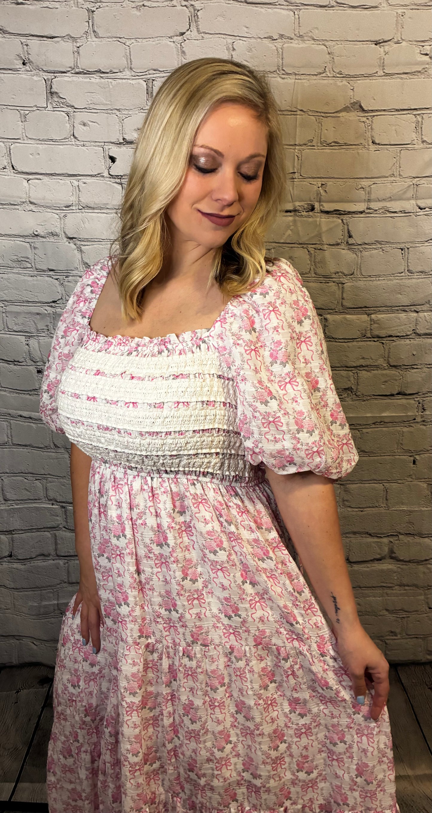 Smocked Lace Trim Maxi