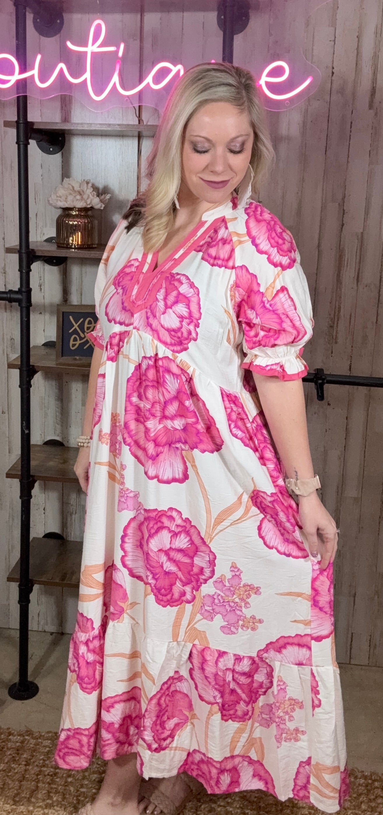 Pink and Cream Floral Maxi by Umgee