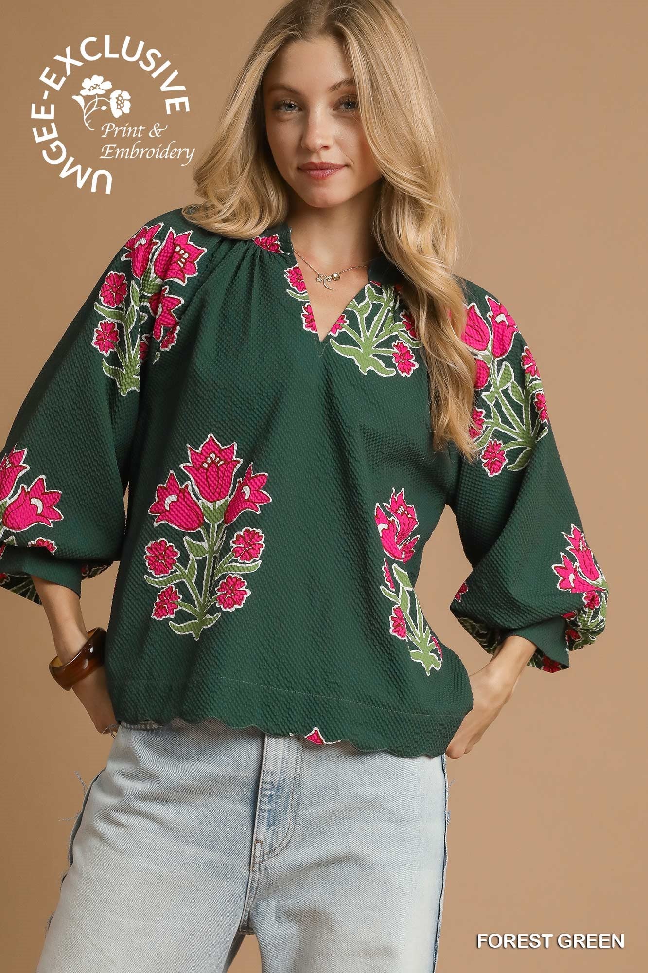 UMGEE Forest Green Printed Top