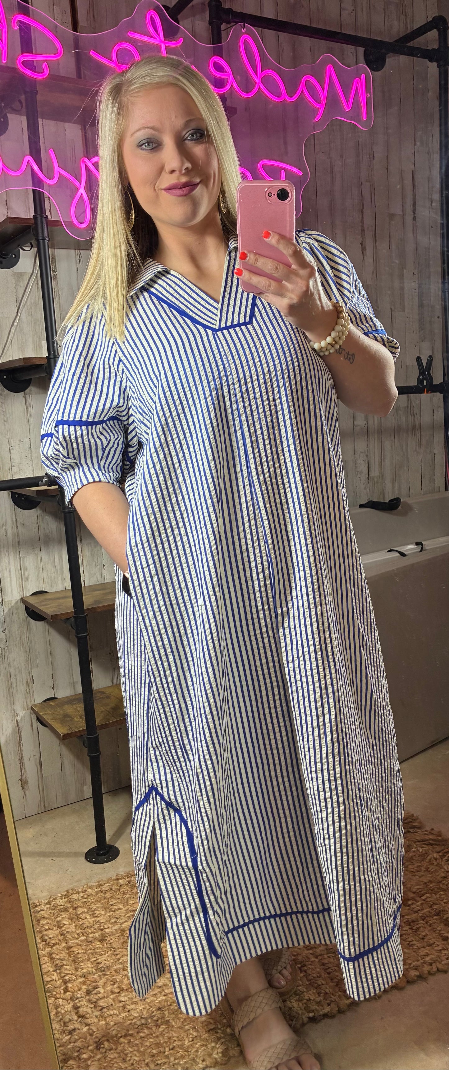 Blue Seer Sucker Maxi