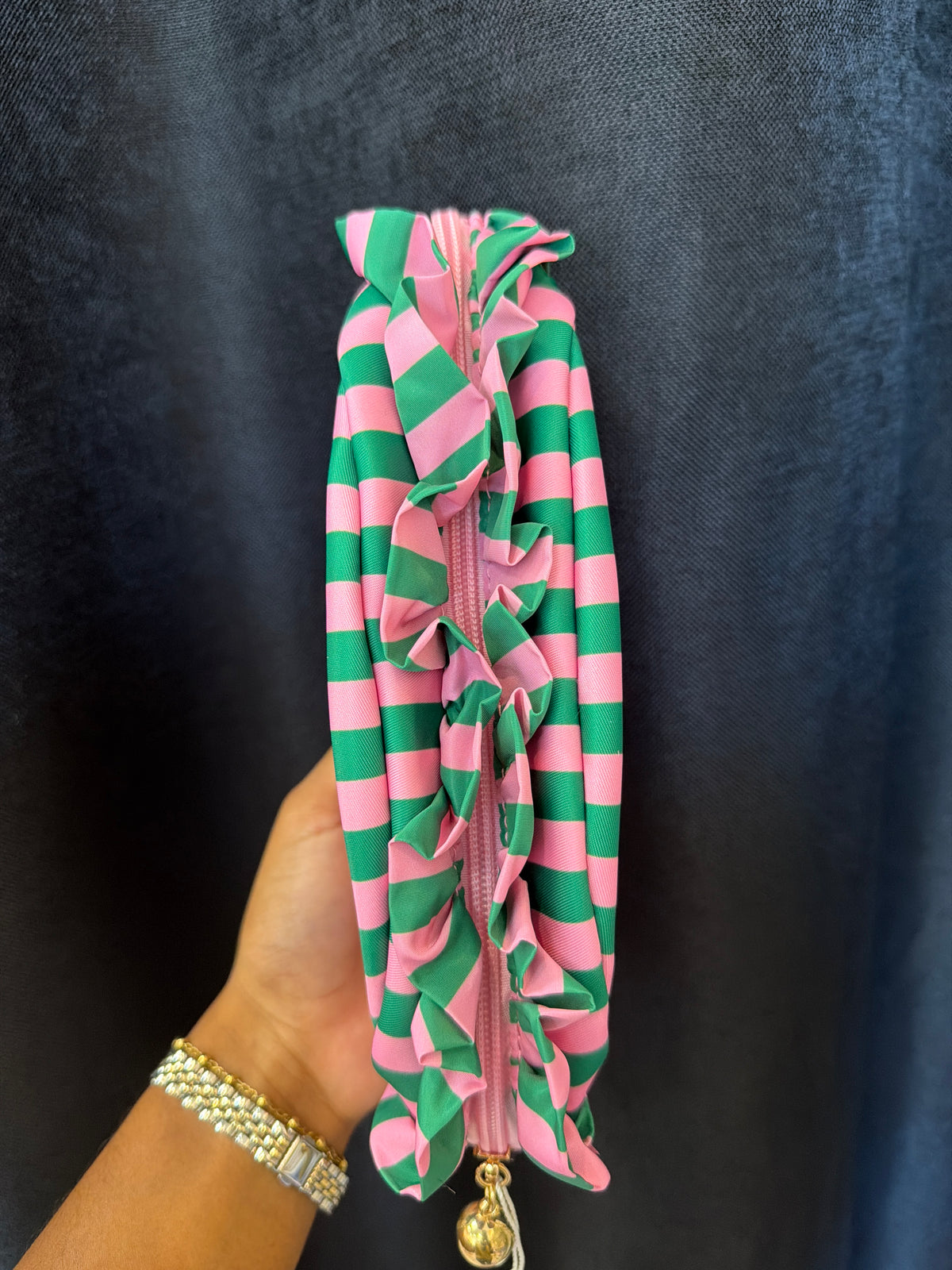 Green/Pink Striped Zip Pouch