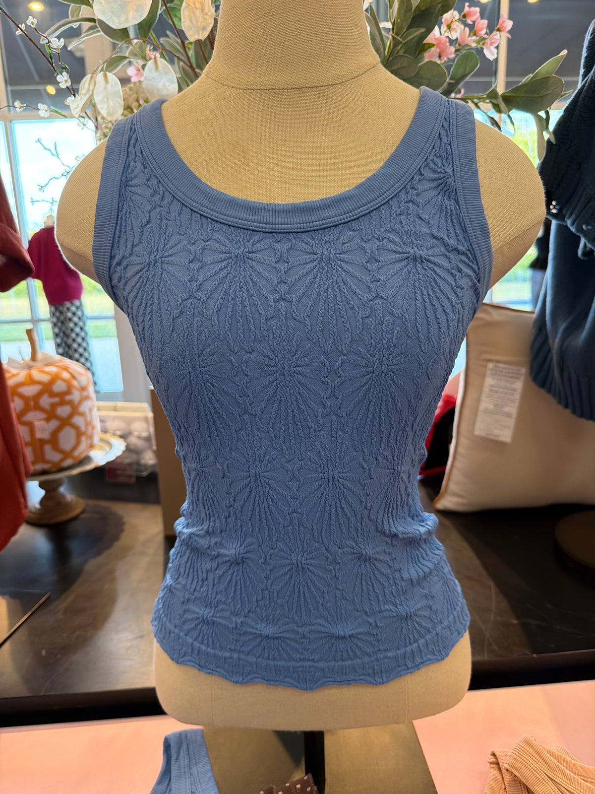 Blue textured tank top