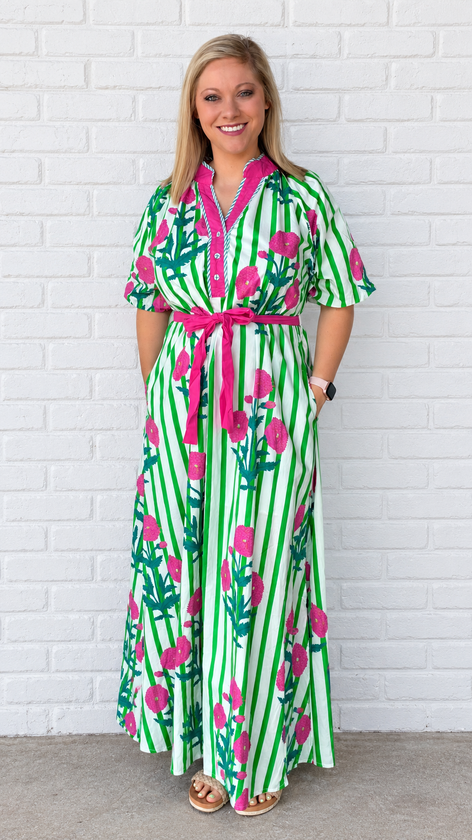 Pink/Green Tie Dress by Umgee