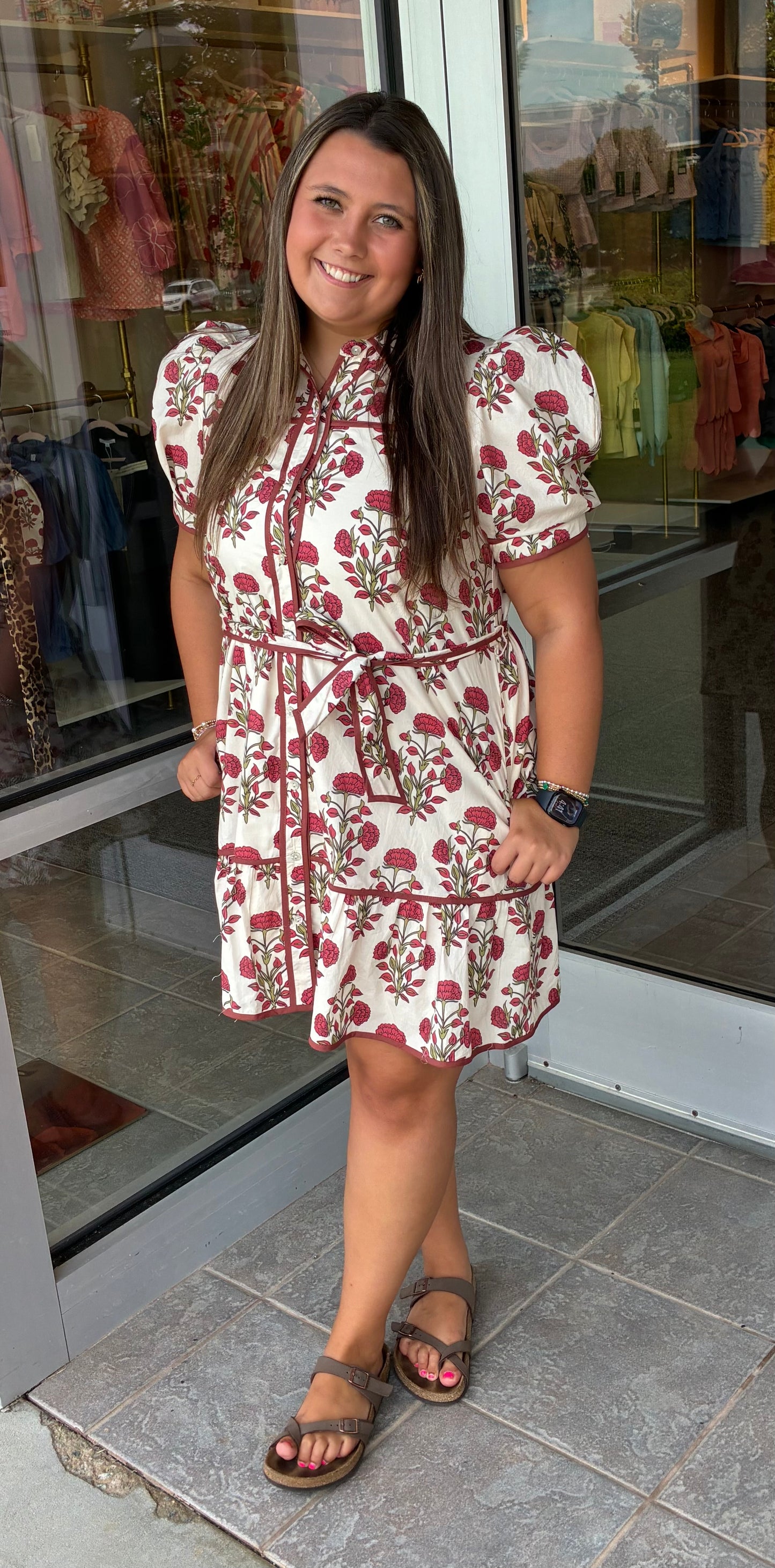 Burgundy floral mini with tie