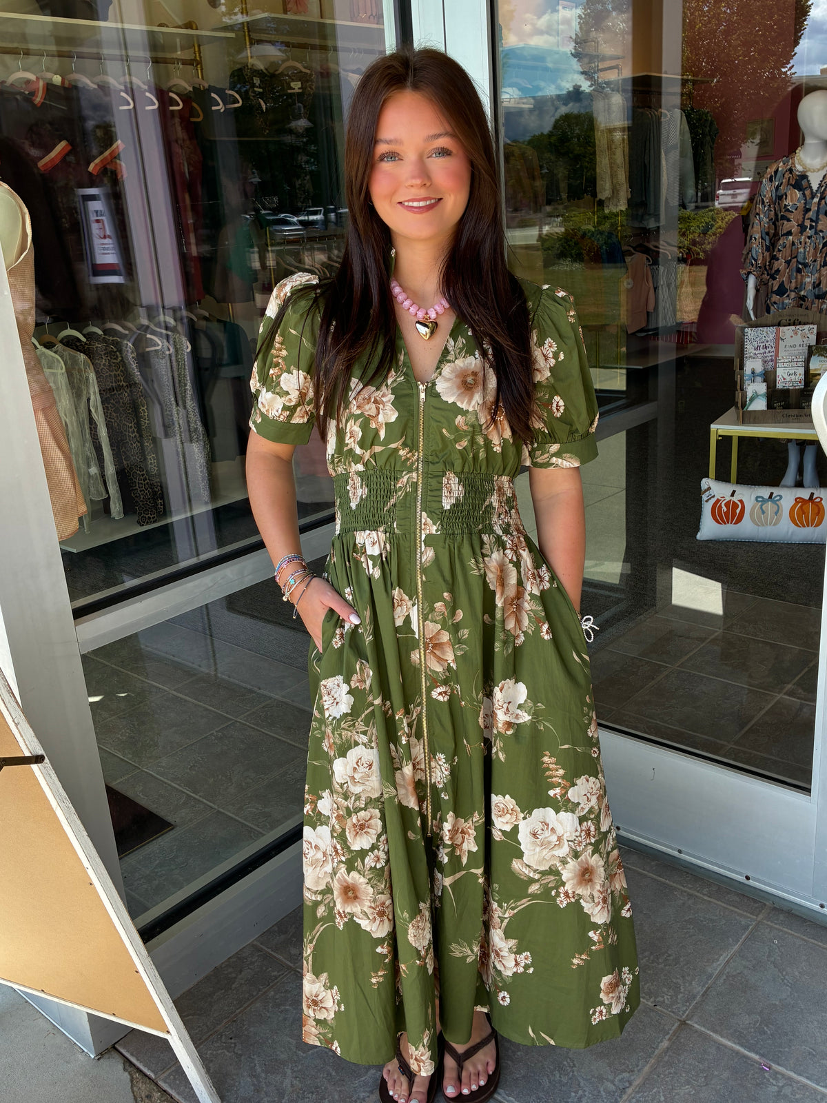 Olive Floral Midi