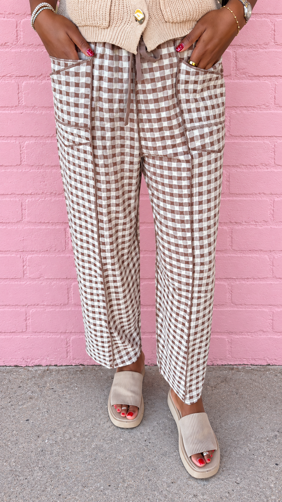 Gingham Barrel Pants