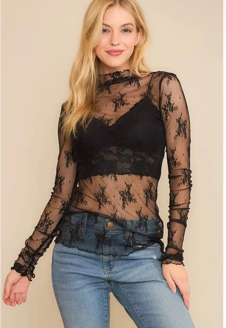 Black Lace Mesh Top
