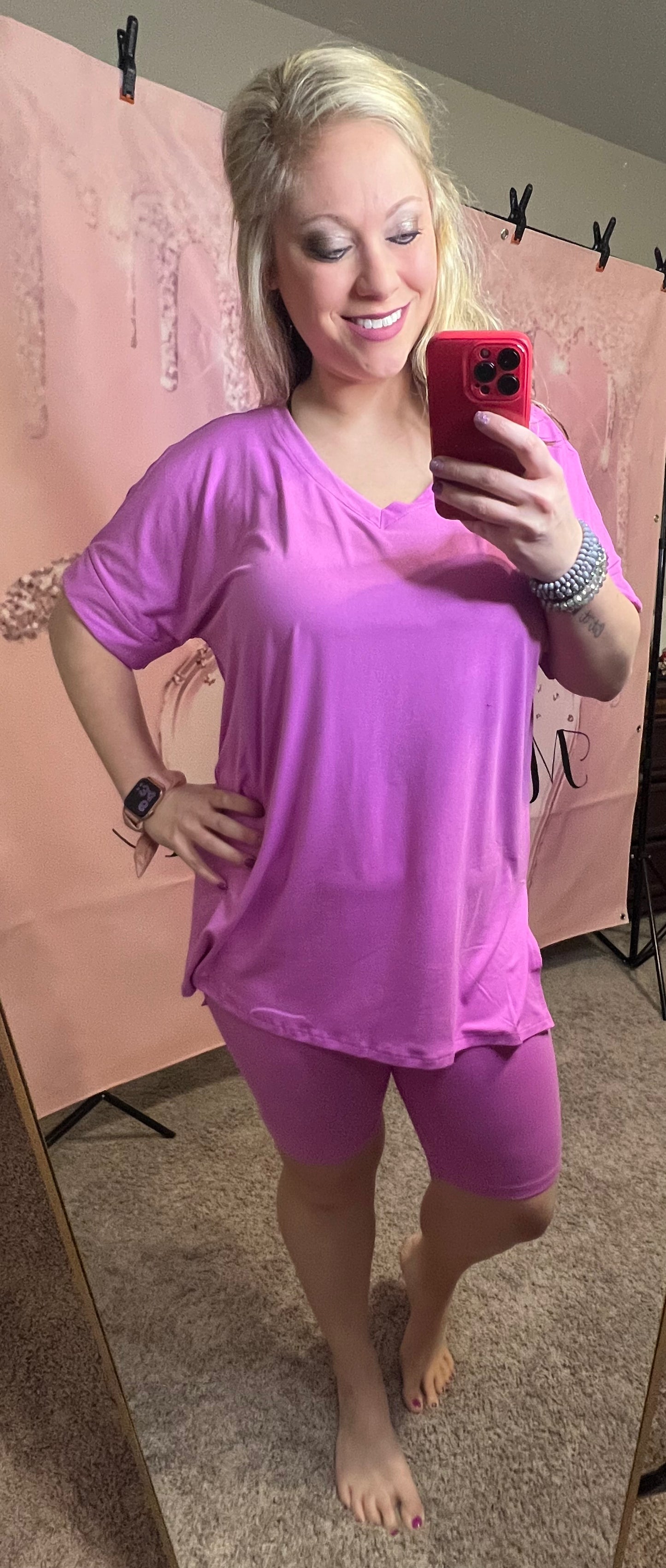 Zenana V-neck top & biker shorts