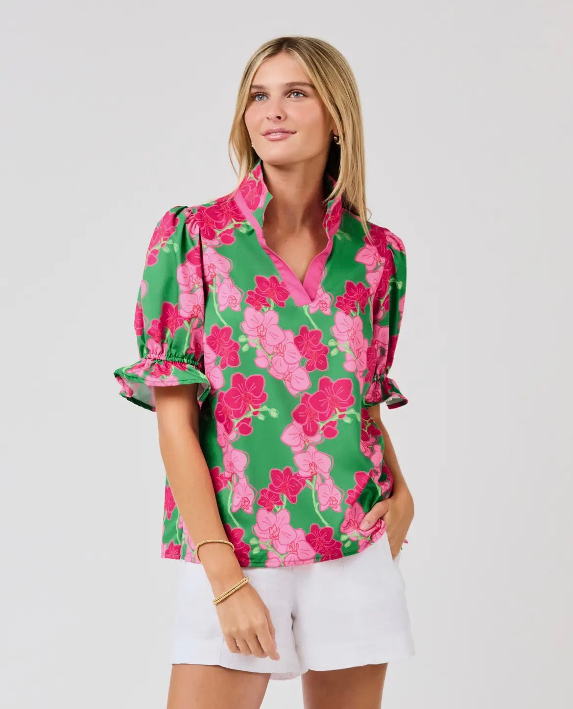 Pink & Green Floral Top by Mary Square
