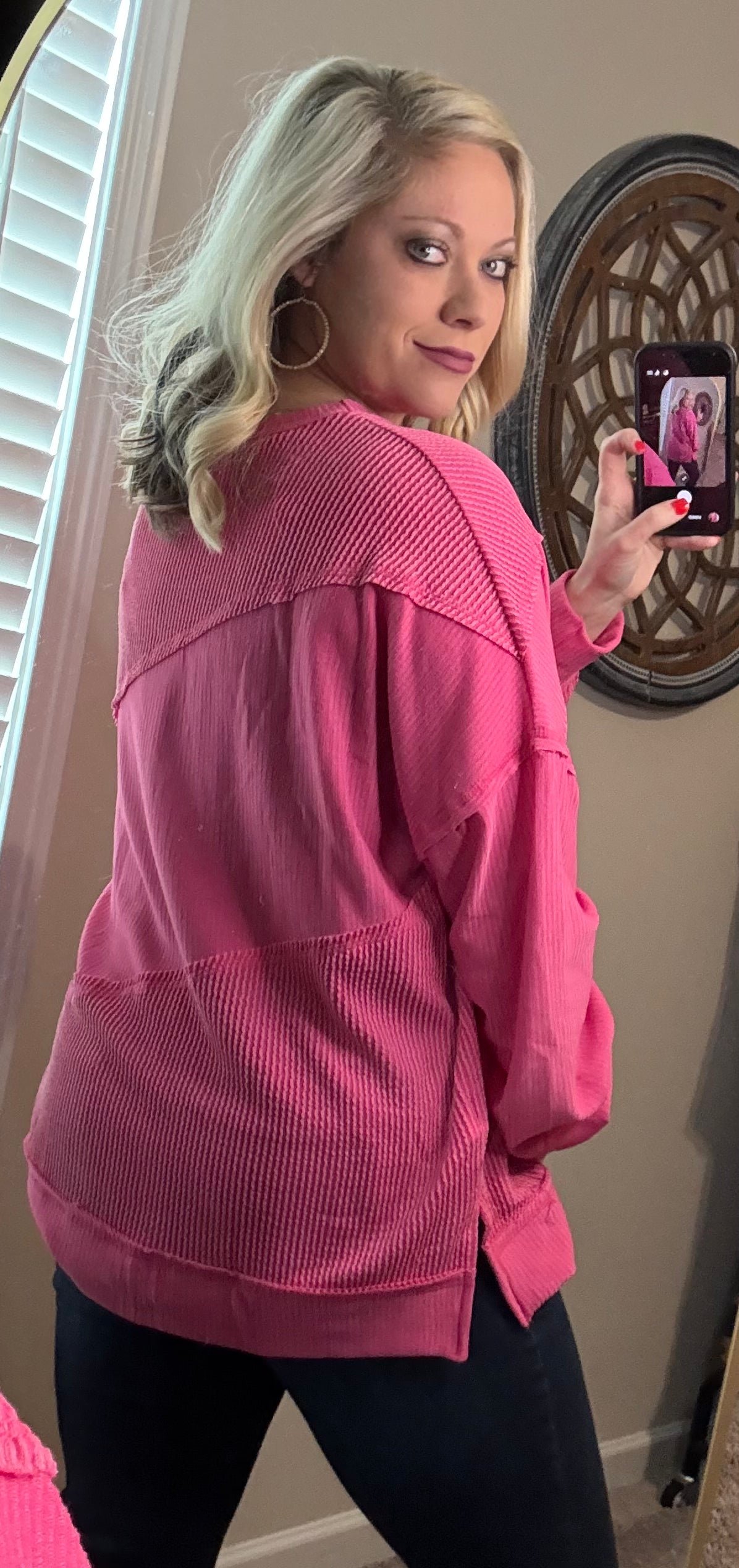 Oversized Hot Pink Ribbed Vintage Pullover