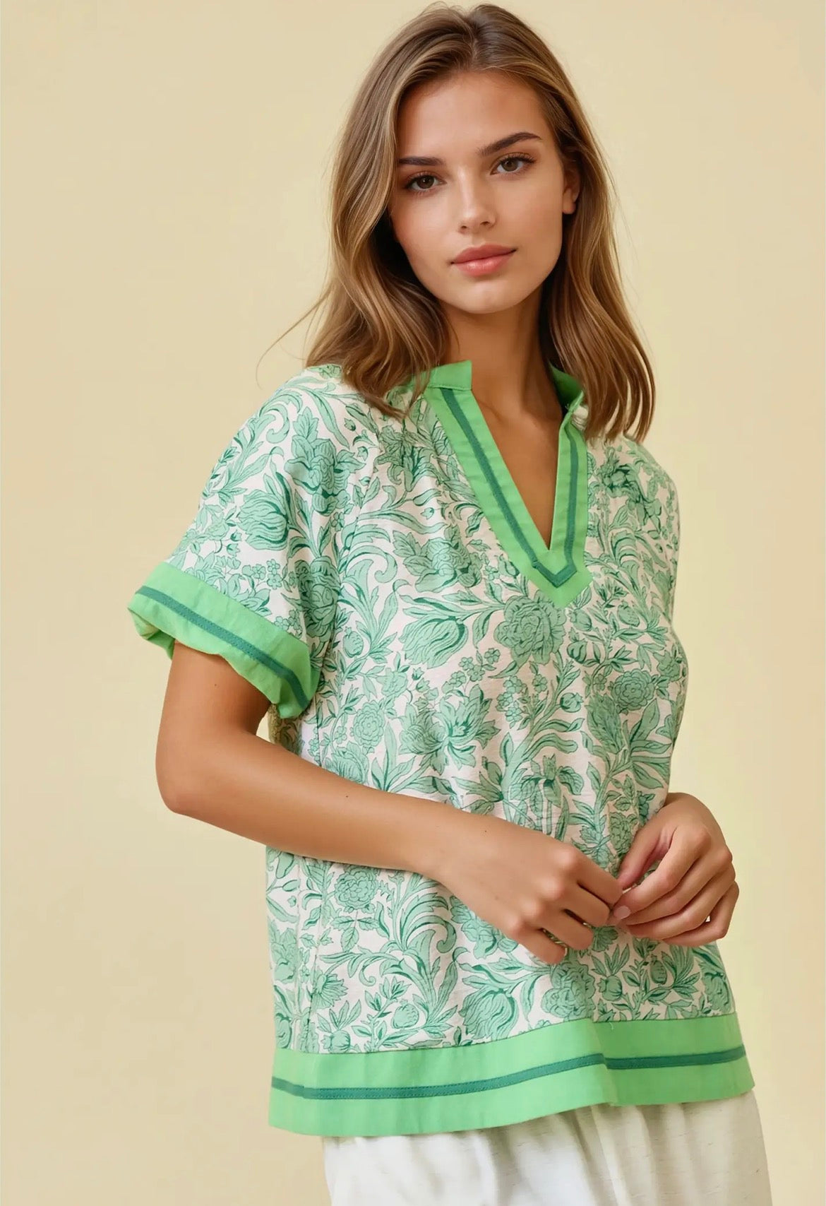Green Floral Tiered Top