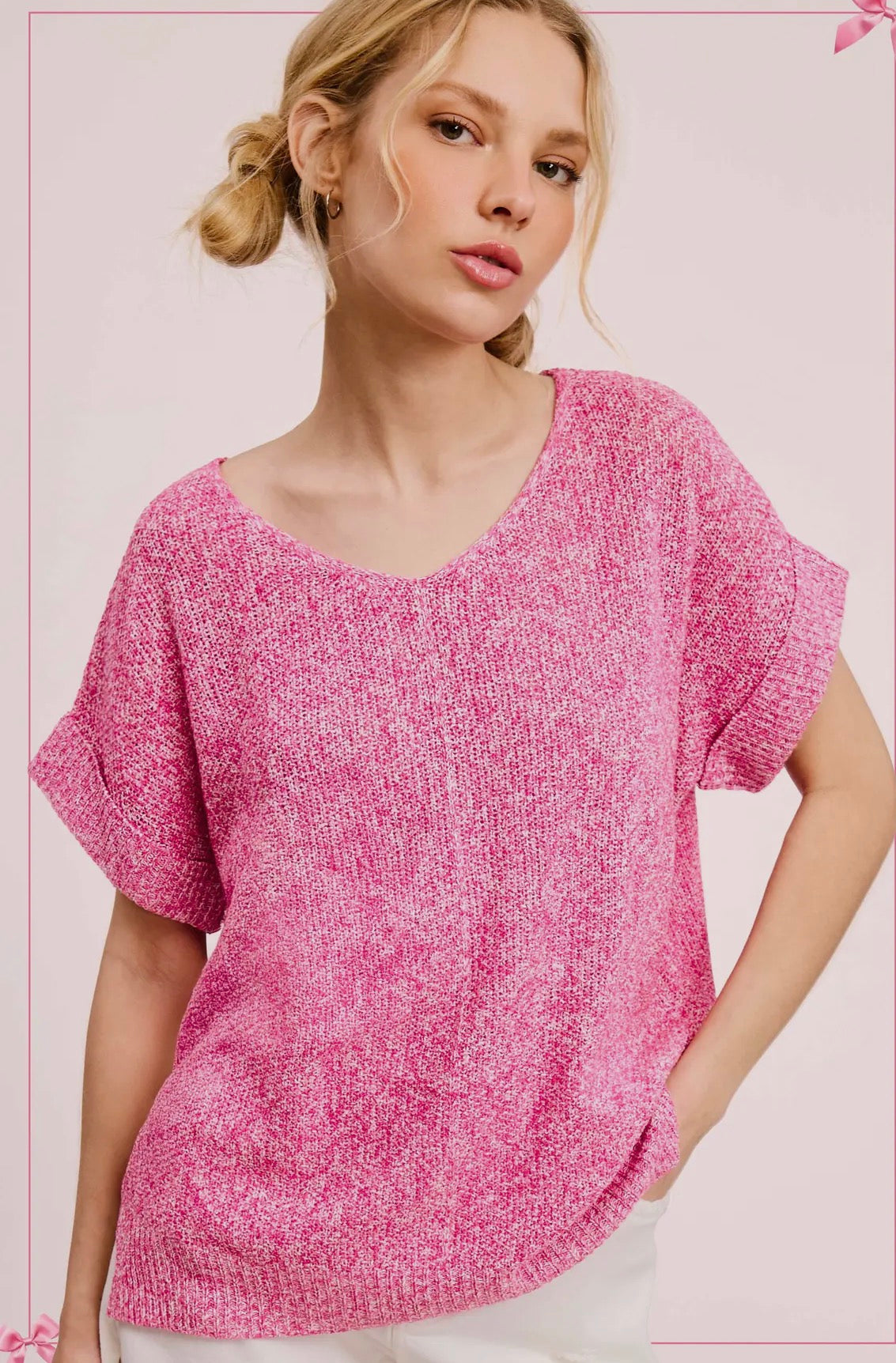 Soft Lightweight Sweater Top- Pink