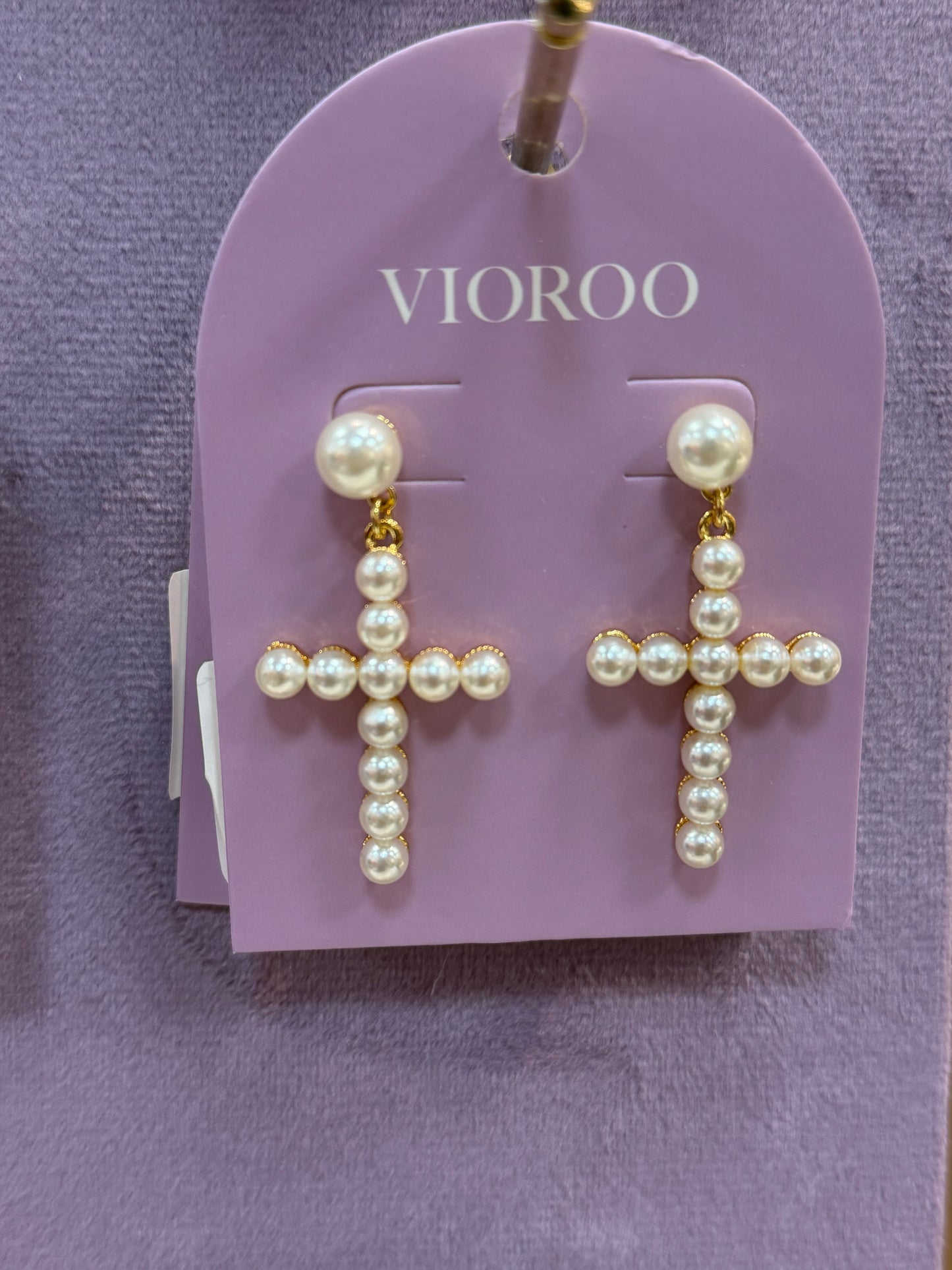 Pearl cross drop earrings