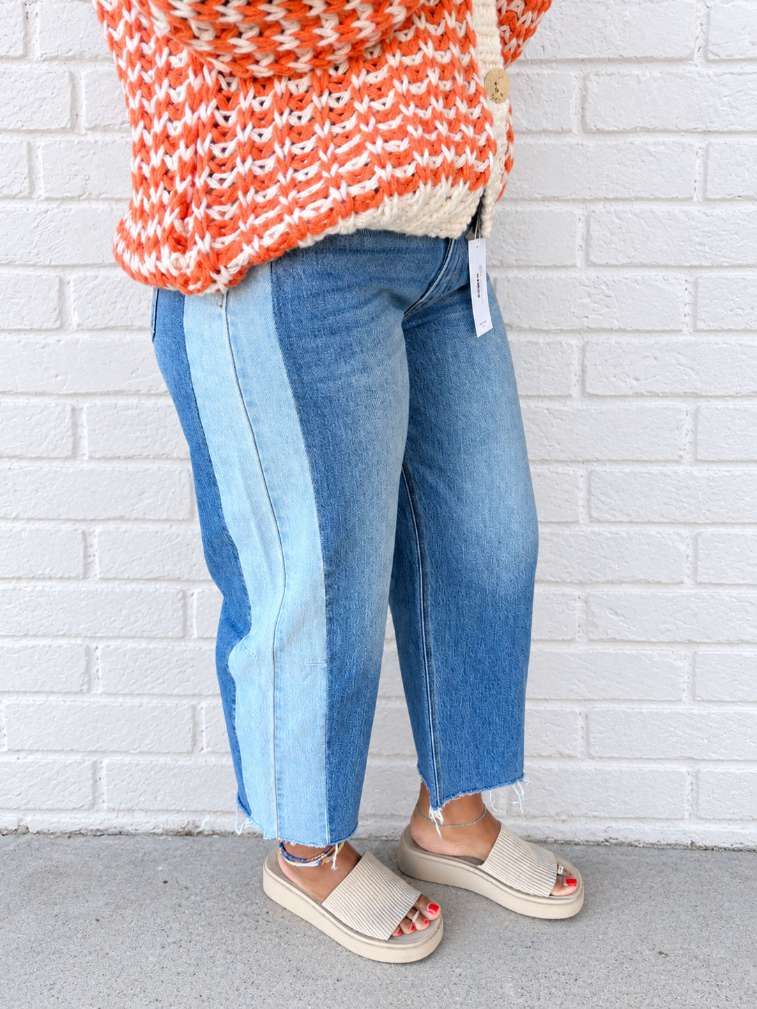 High Rise Two Toned Barrel Jeans