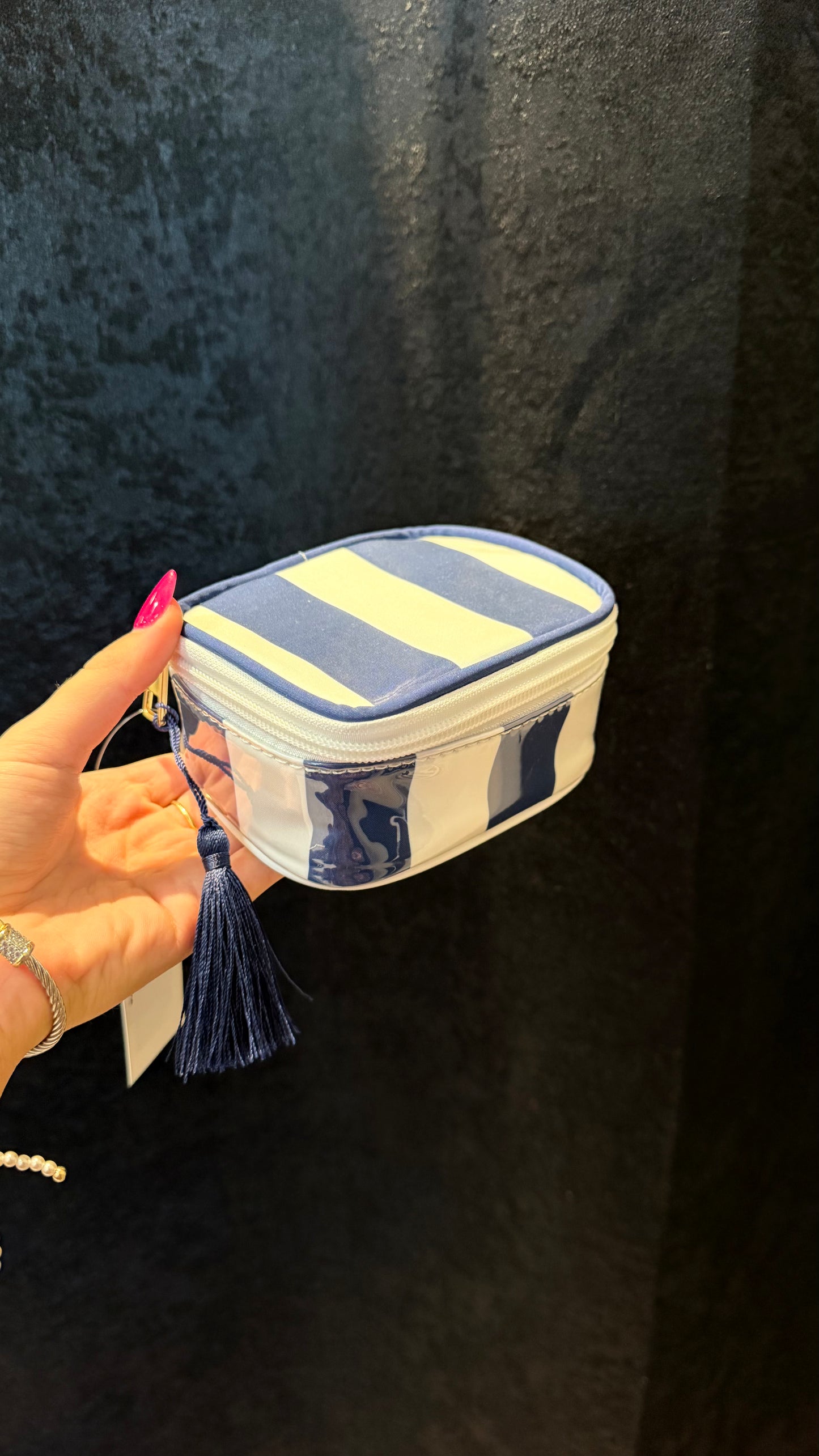 Mini coastal striped cosmetic bag