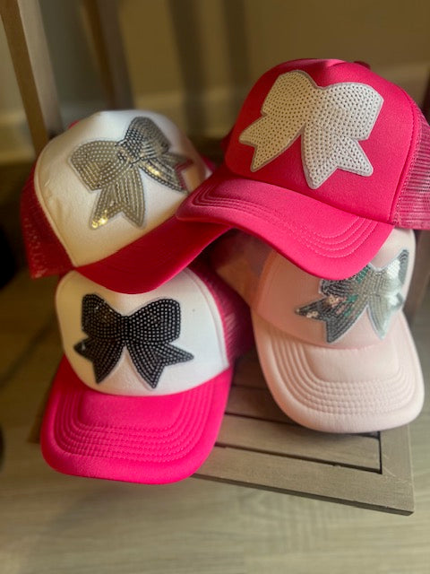 Light Pink Trucker Hat with Silver Bow