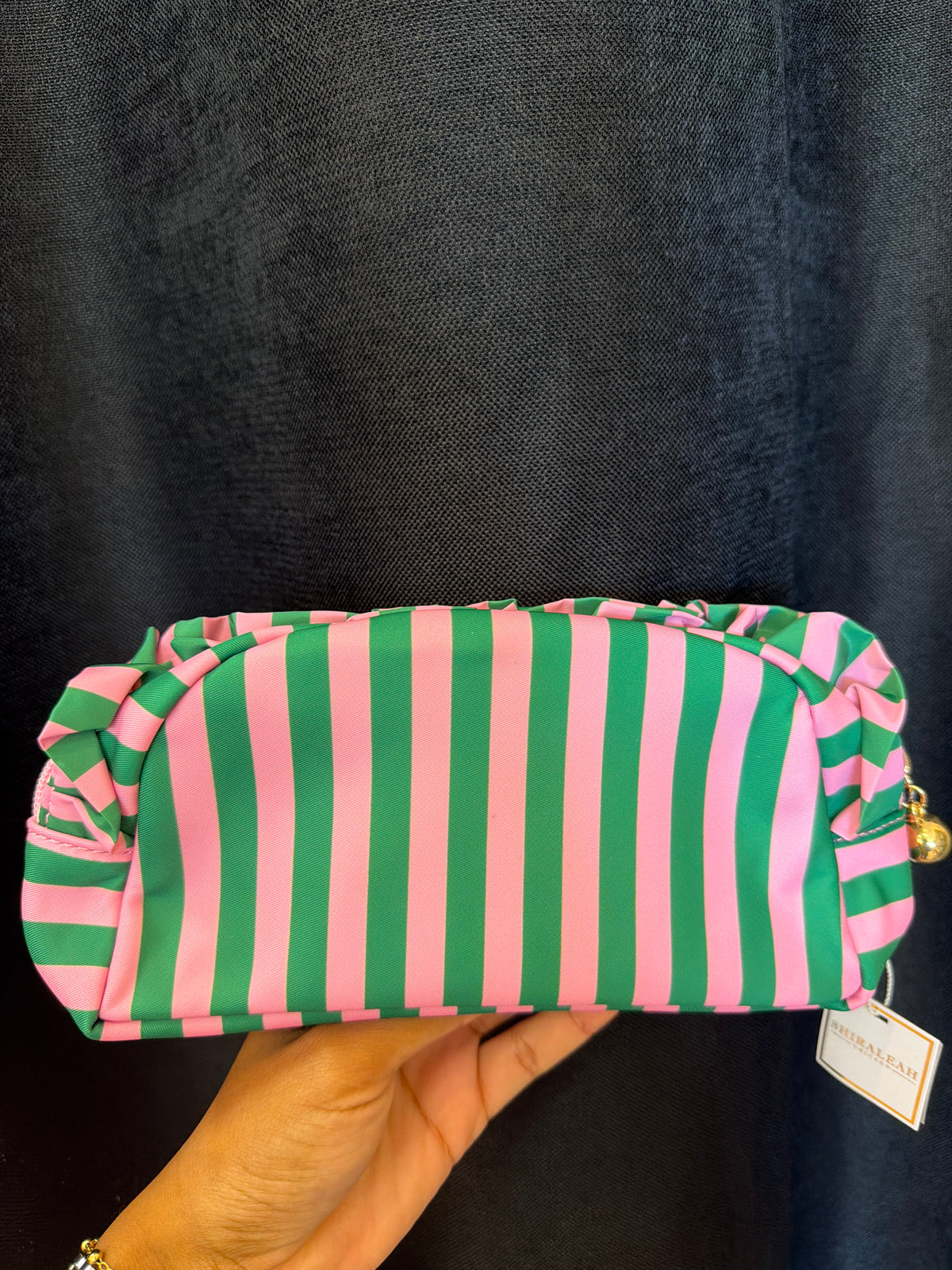 Green/Pink  Striped Zip Pouch