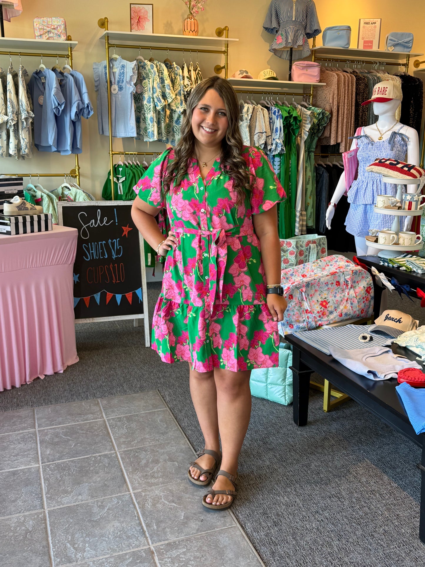 Green pink Tie Dress