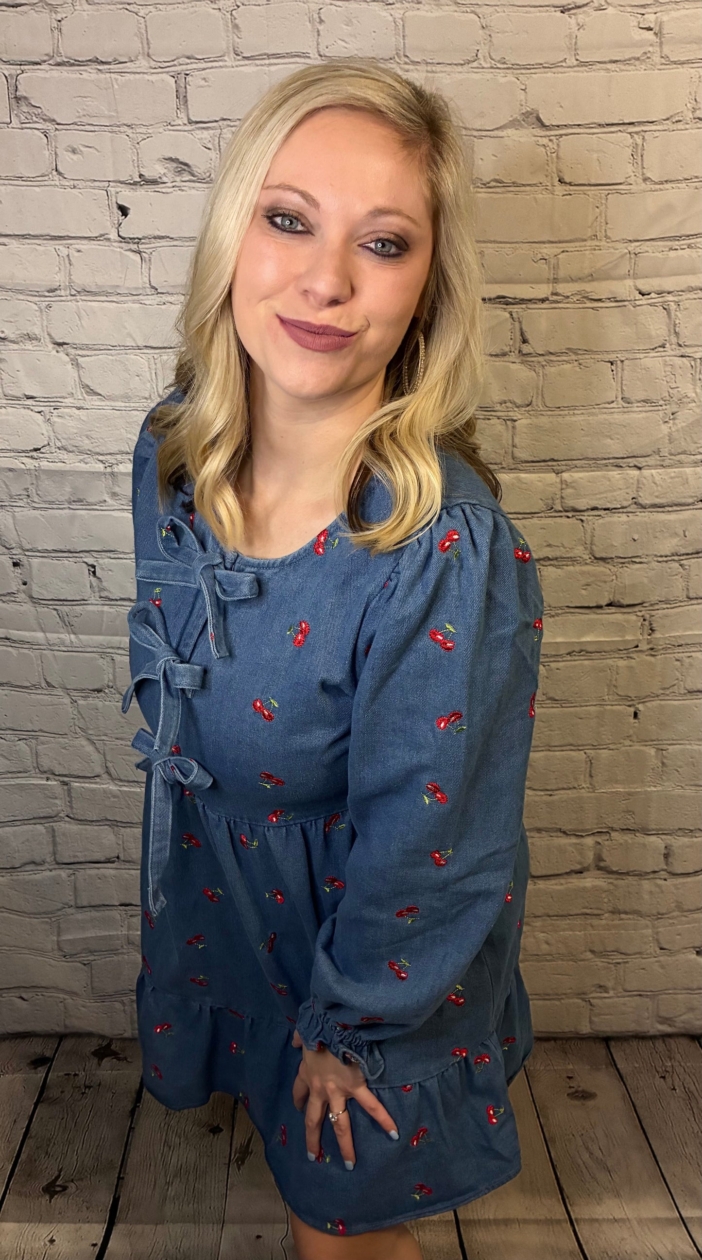 Denim Cherry Bow Dress