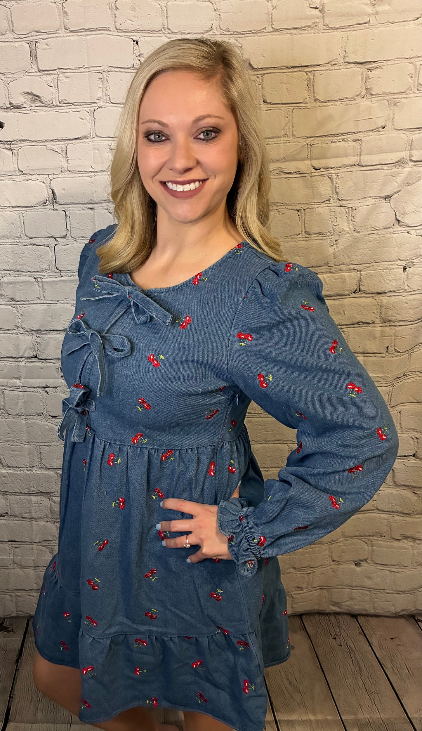 Denim Cherry Bow Dress
