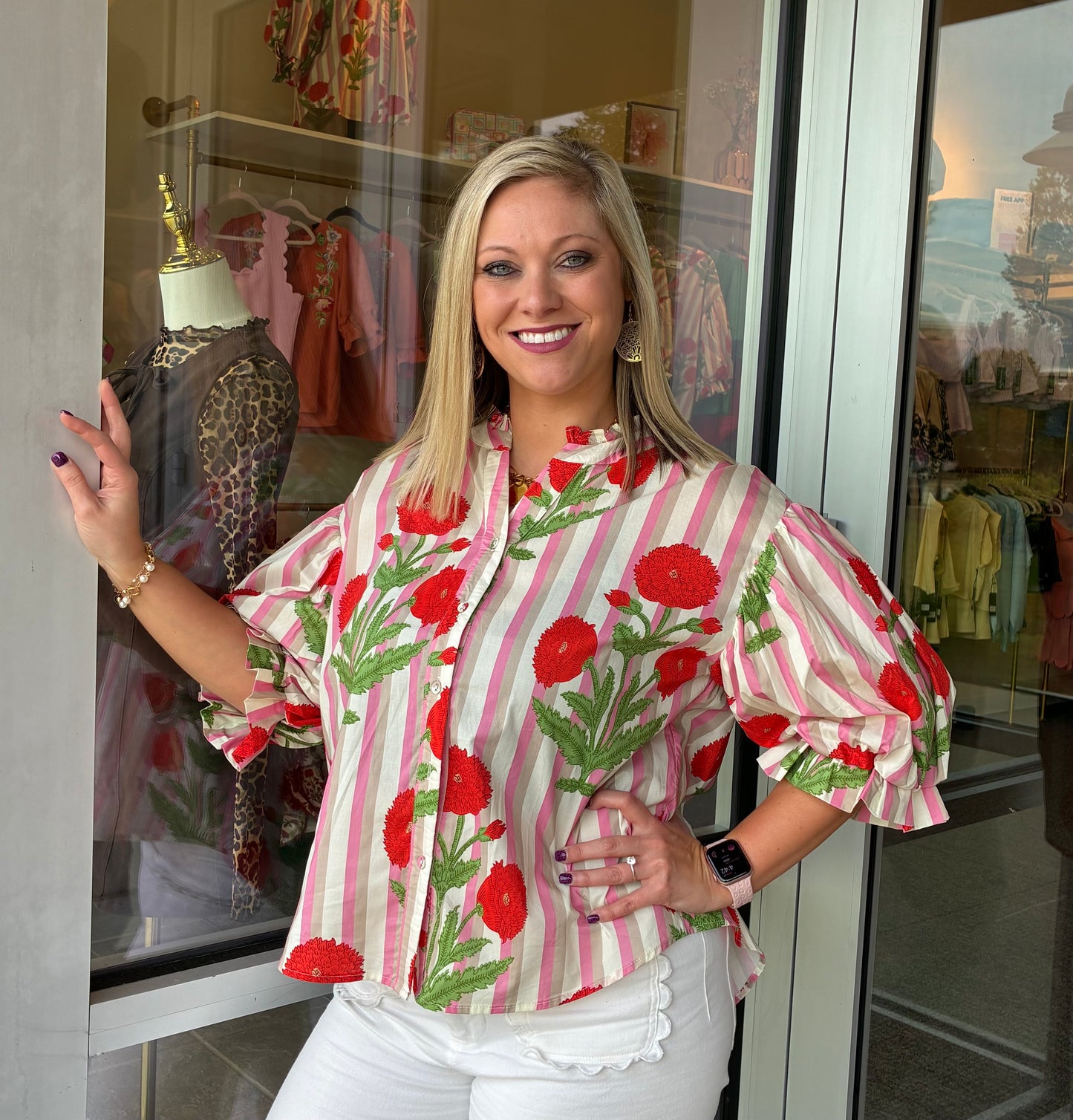 Floral striped button down