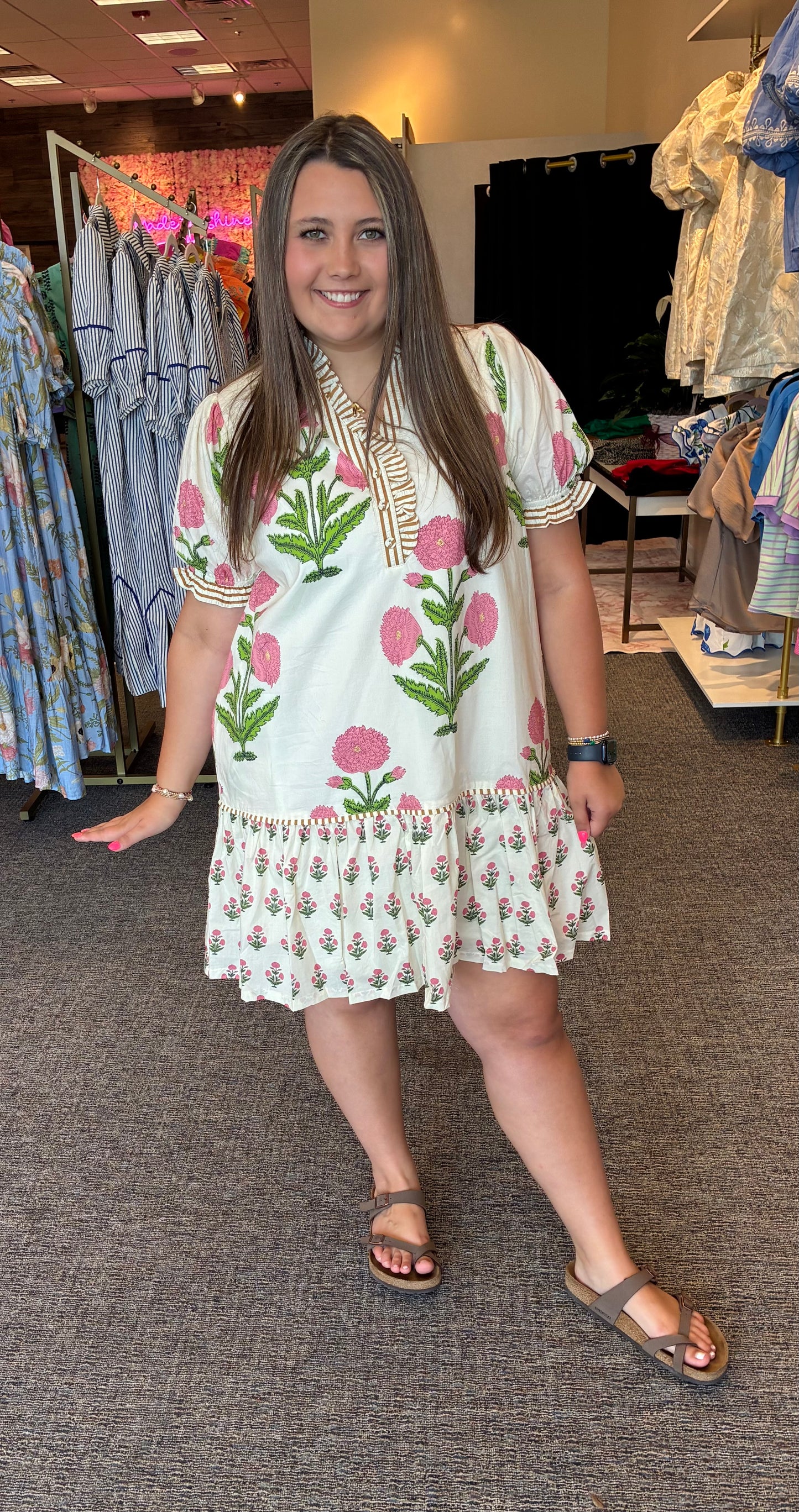 Cream Mix Floral Border Dress by Umgee