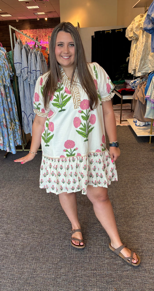 Cream Mix Floral Border Dress by Umgee