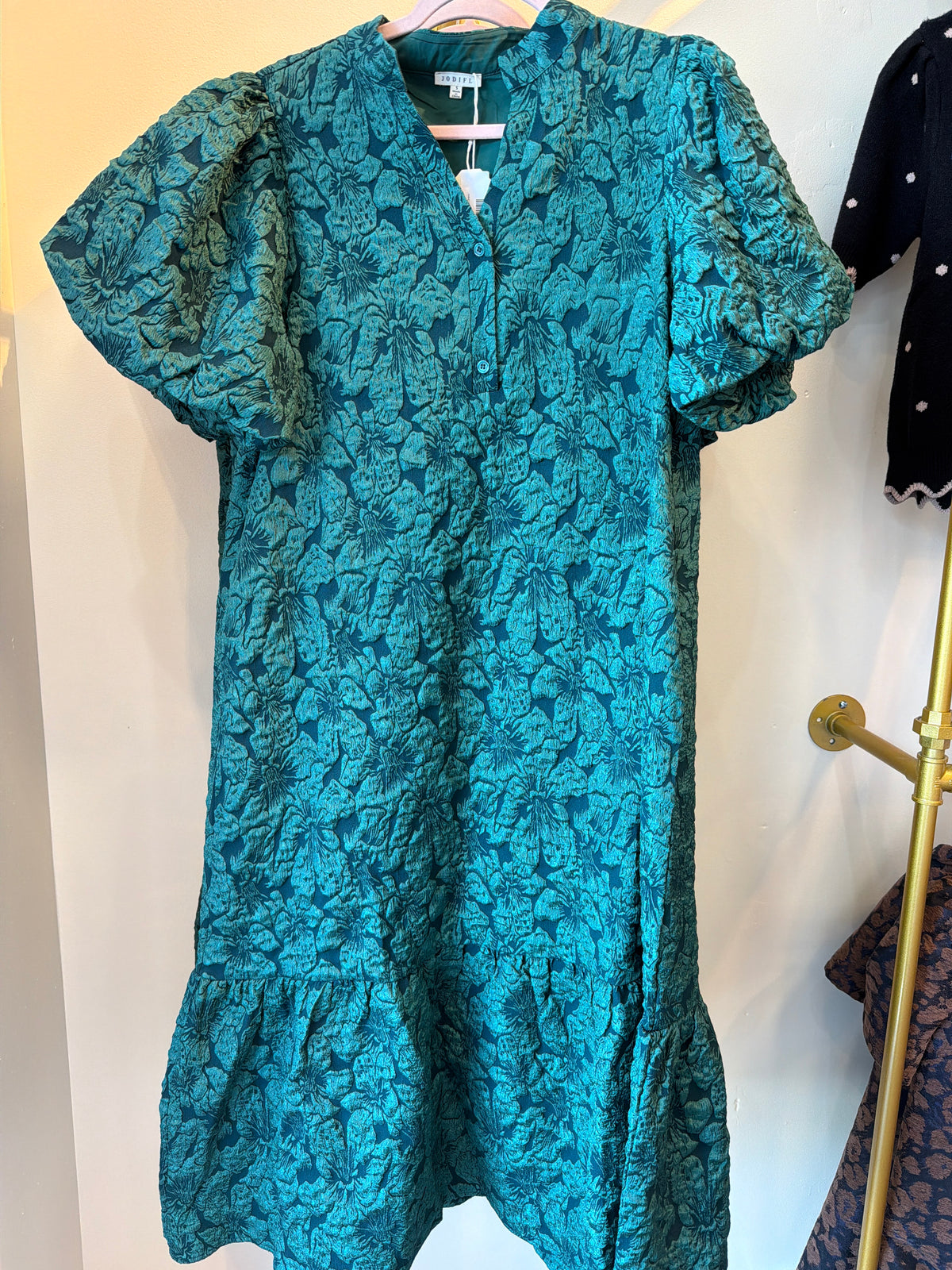 Emerald Jacquard Midi Dress