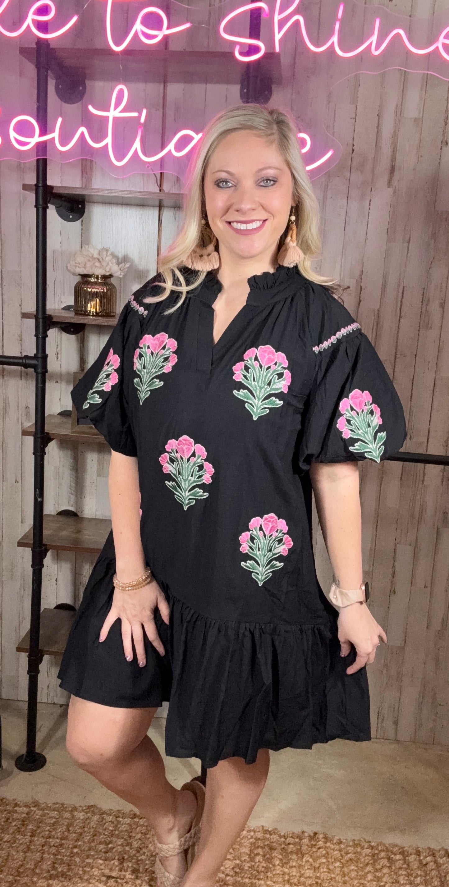 UMGEE Black Floral Bubble Dress