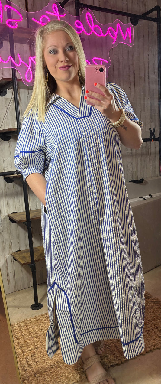 Blue Seer Sucker Maxi