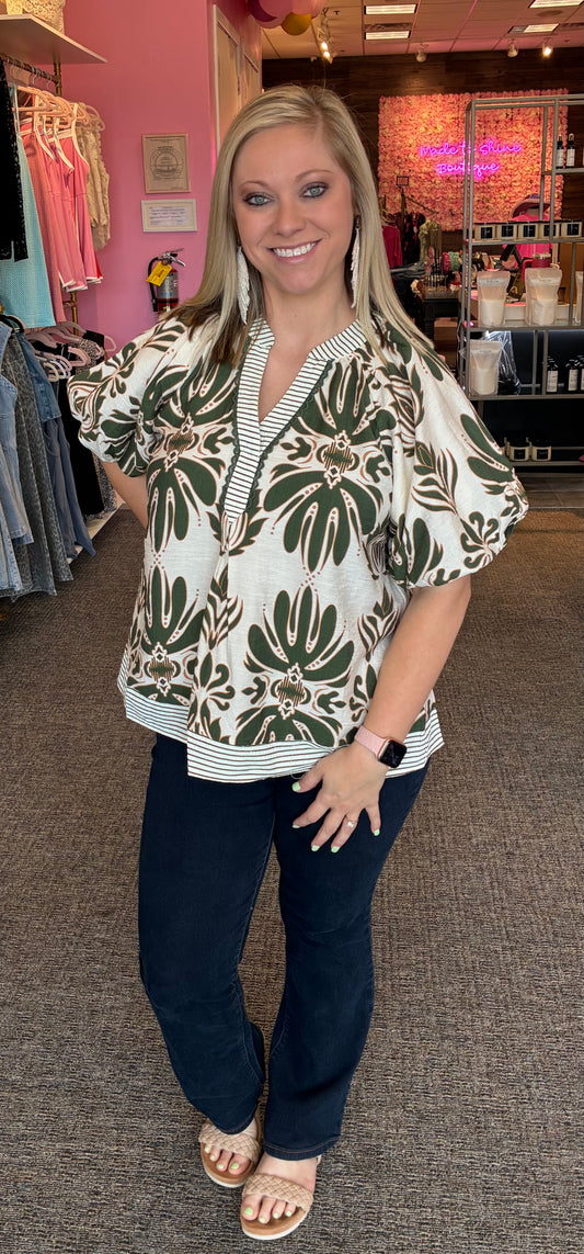 Sage Mix Print Top