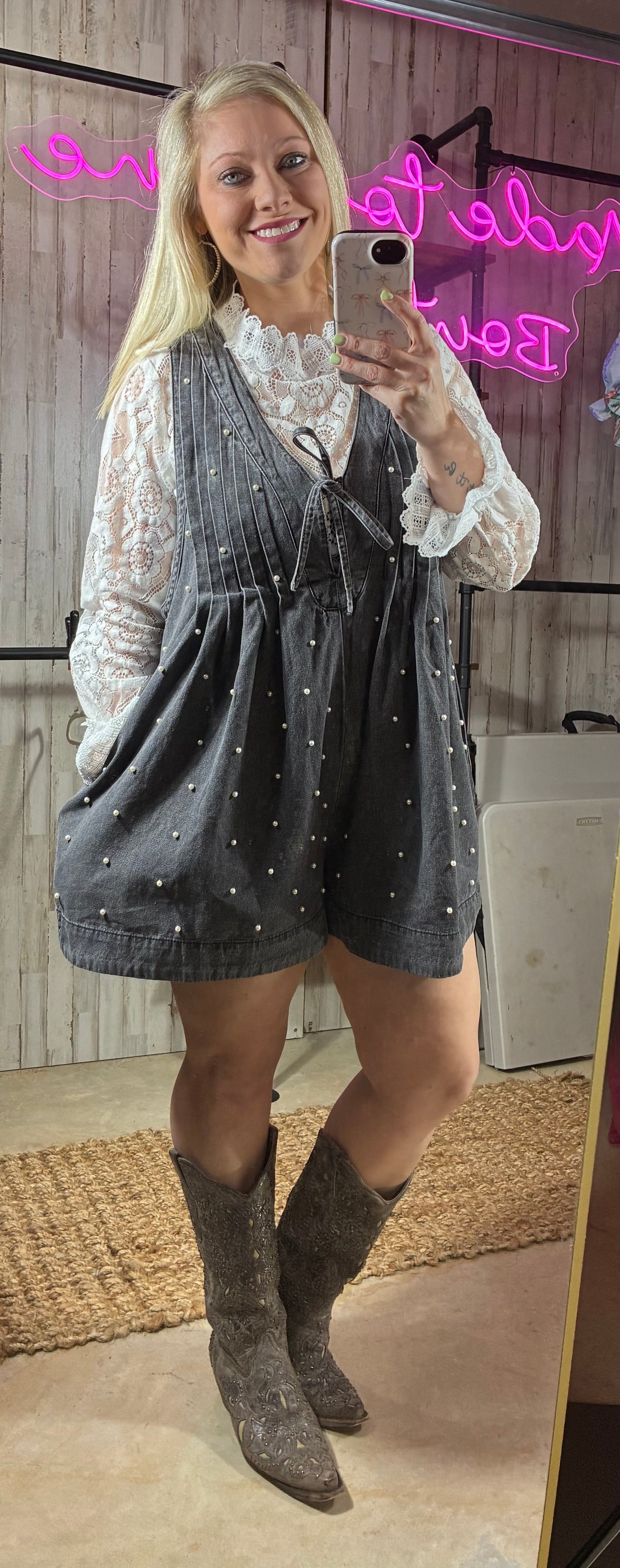 All Over Pearl Denim Romper