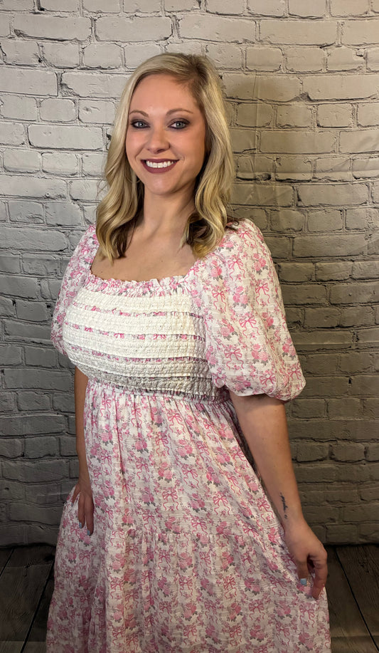 Smocked Lace Trim Maxi