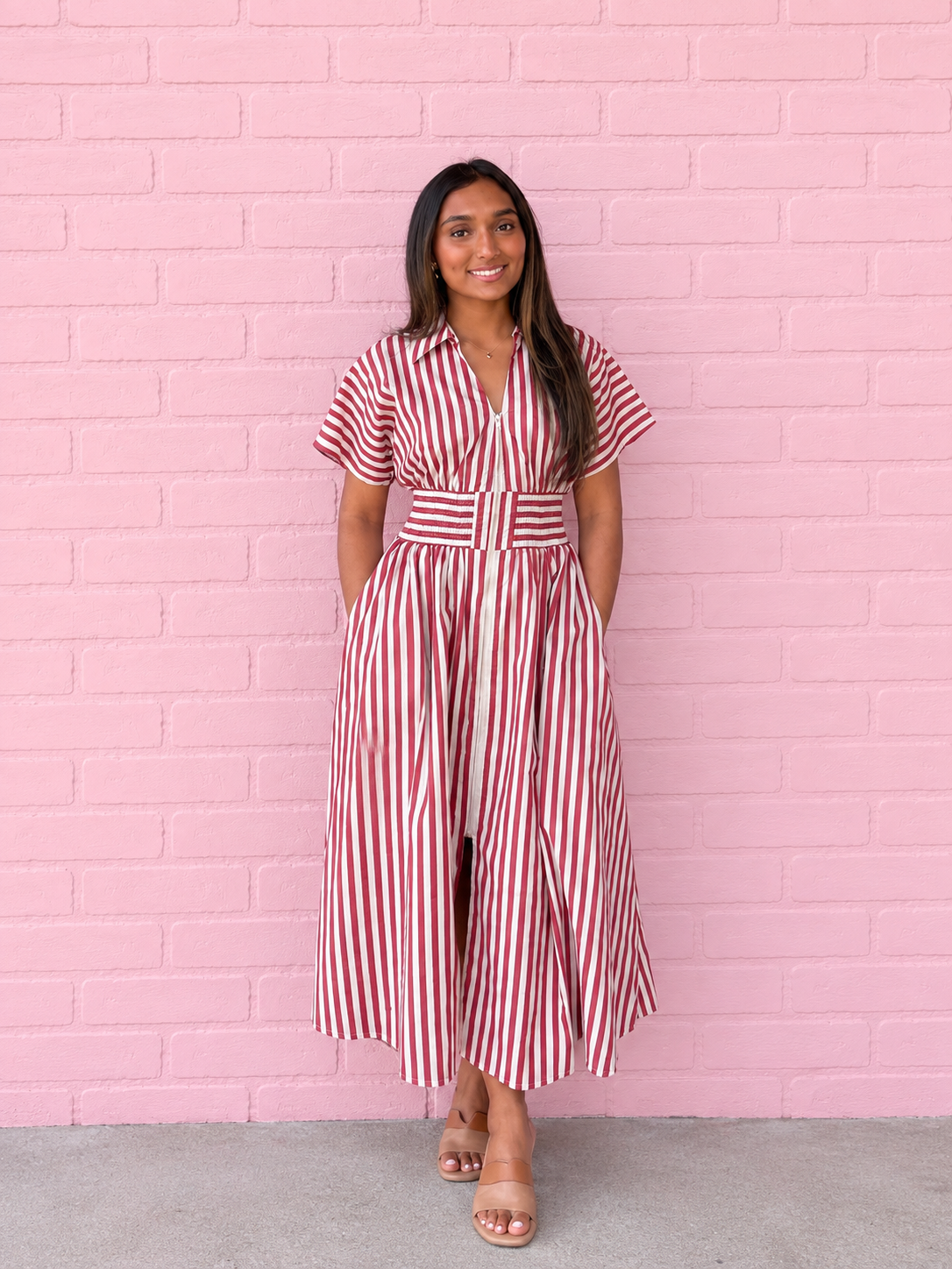 Striped Rust Midi Dress