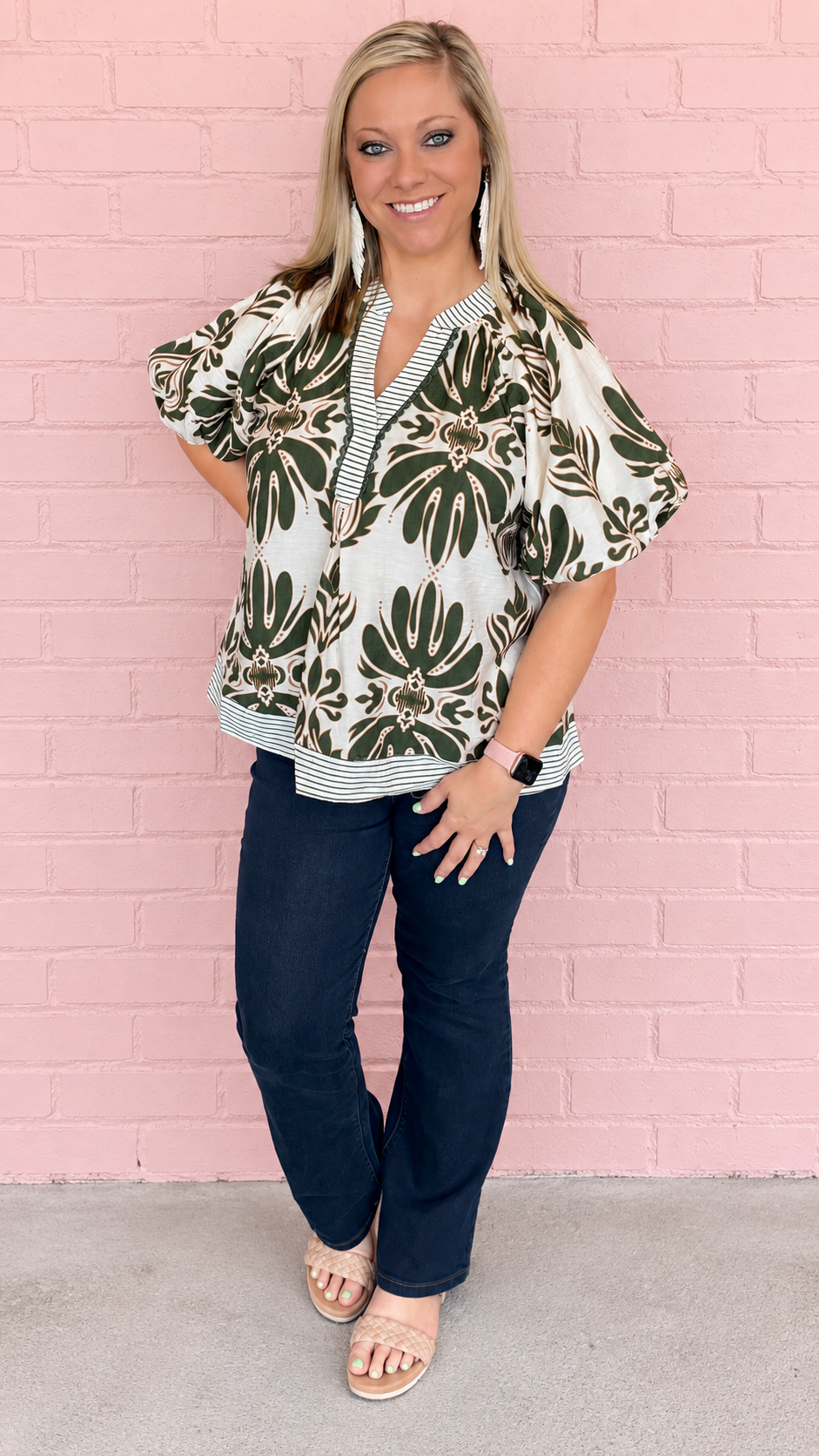 Sage Mix Print Top