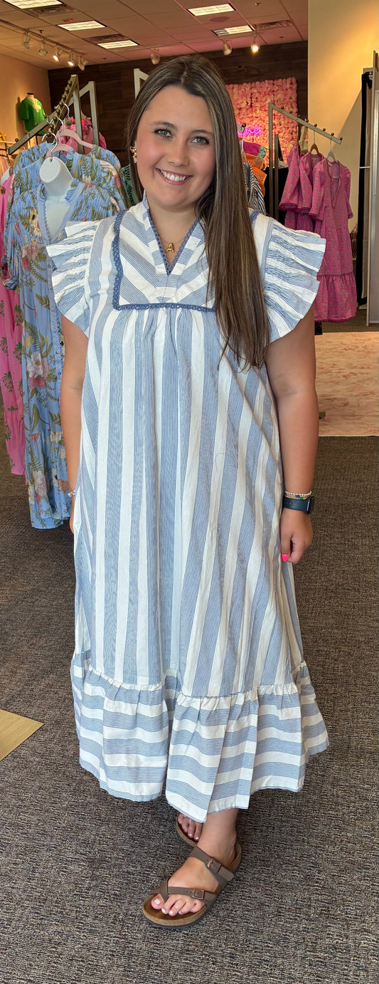 Blue Striped Tiered Maxi