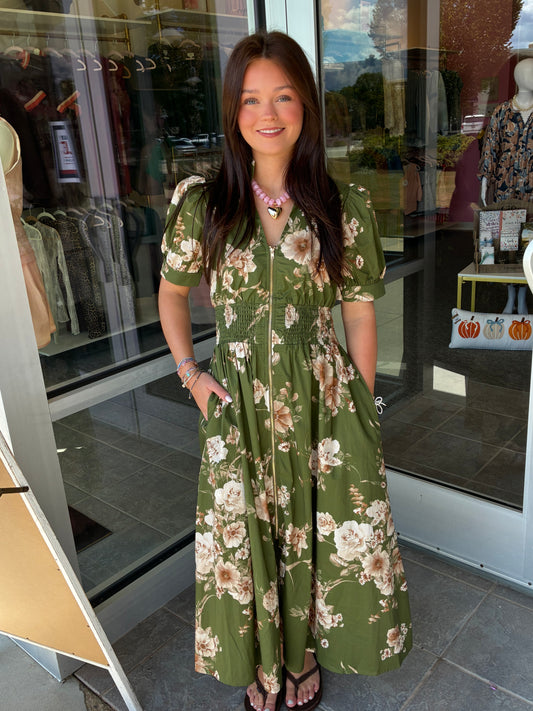 Olive Floral Midi