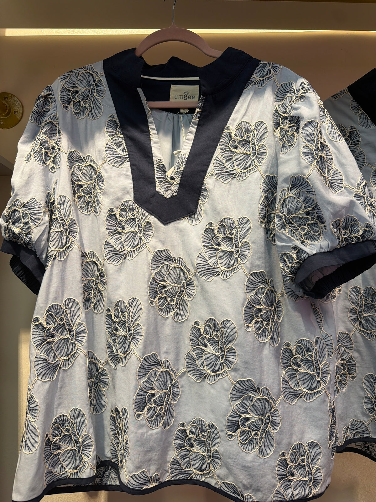 Blue and Navy Embroidered Top