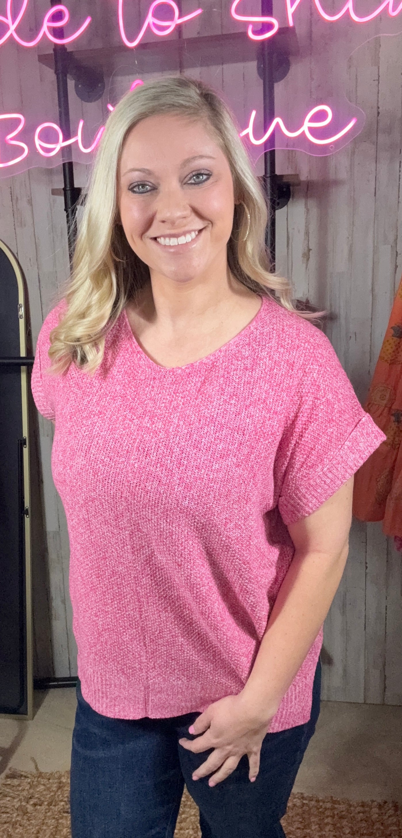 Soft Lightweight Sweater Top- Pink