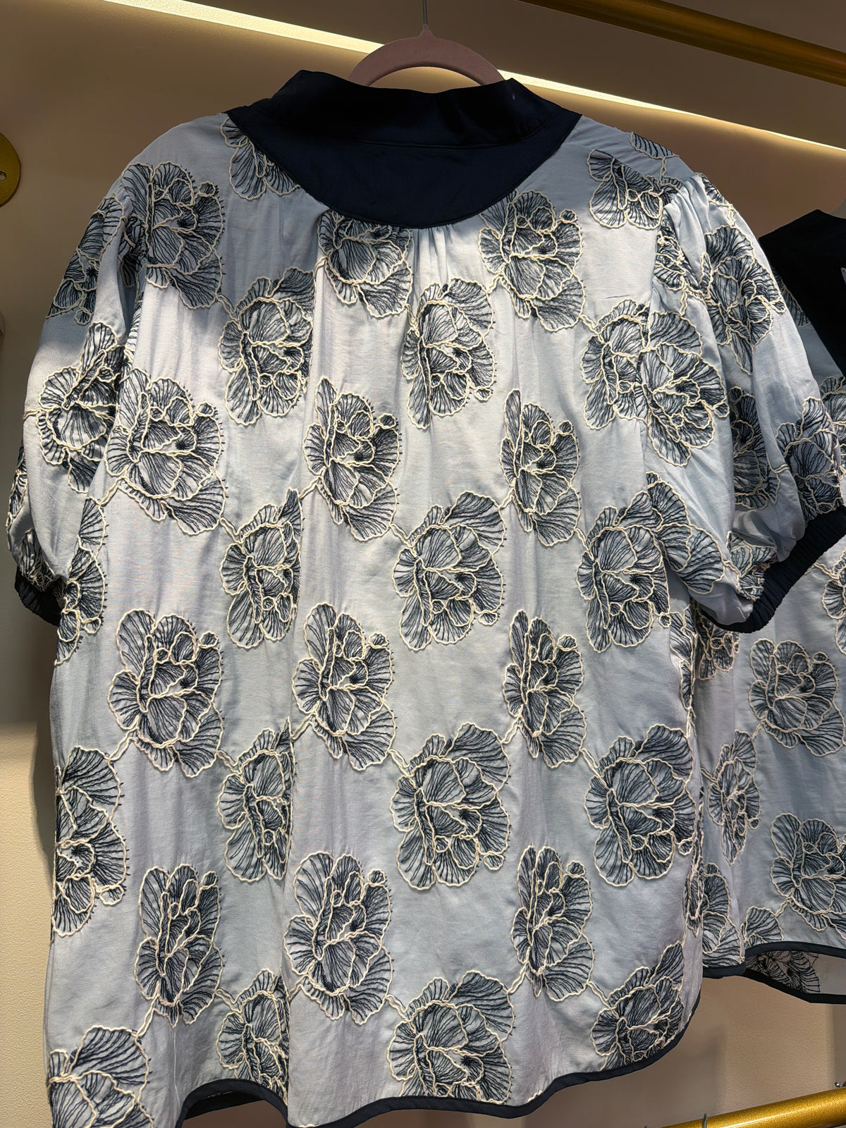 Blue and Navy Embroidered Top