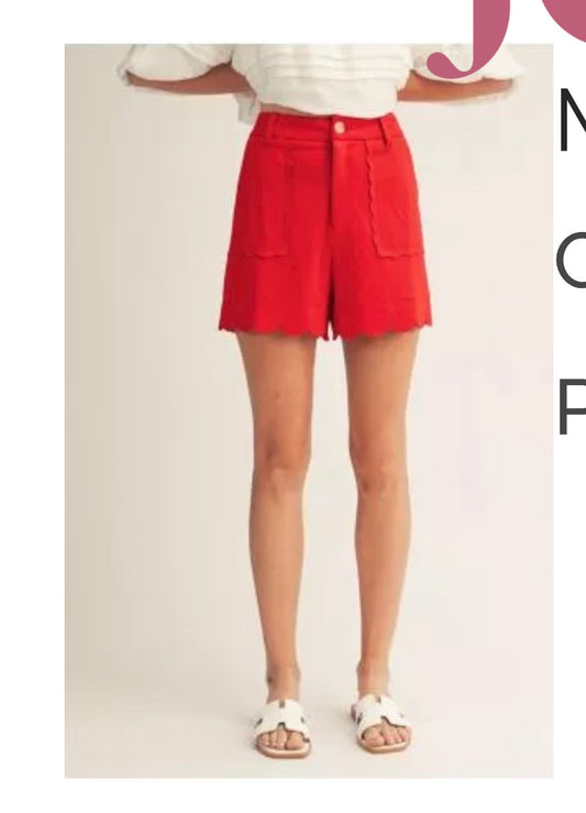 Red Scallop Detail Shorts by Jodifl