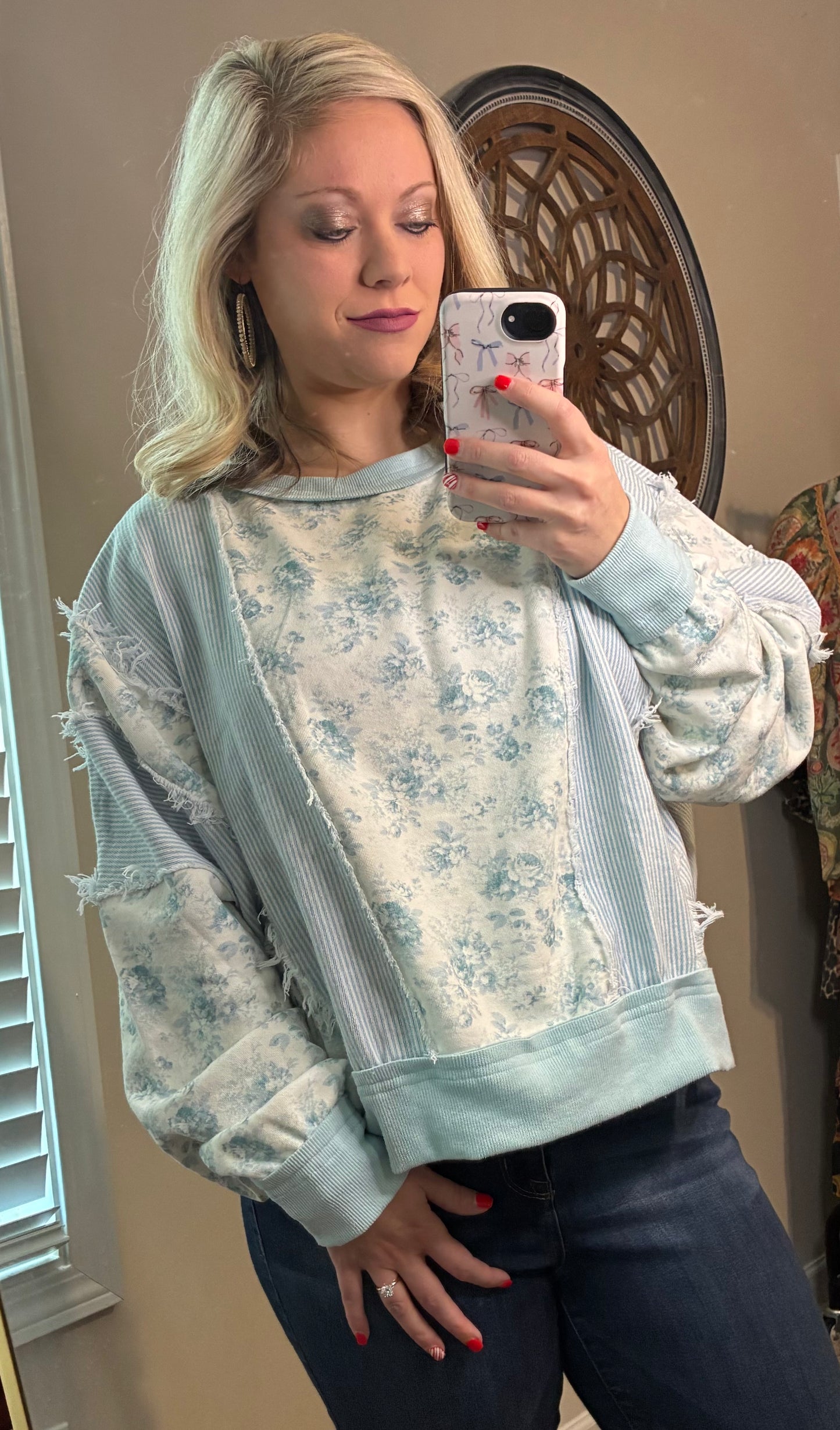 Floral Printed Denim Cut Top