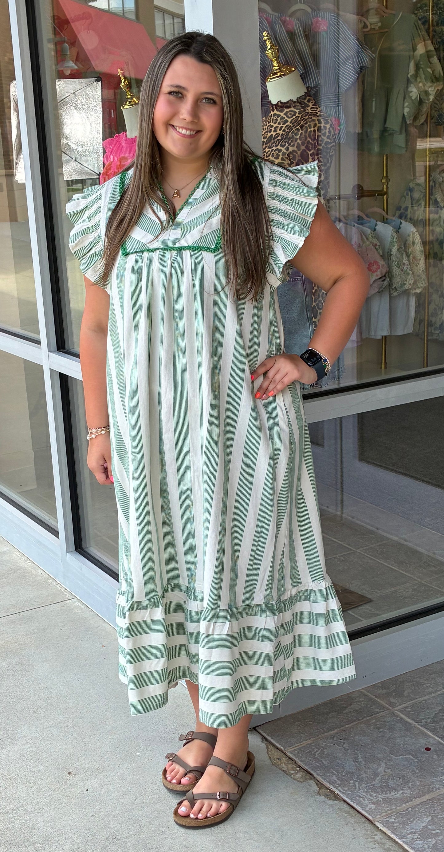 Sage Striped Tier Maxi