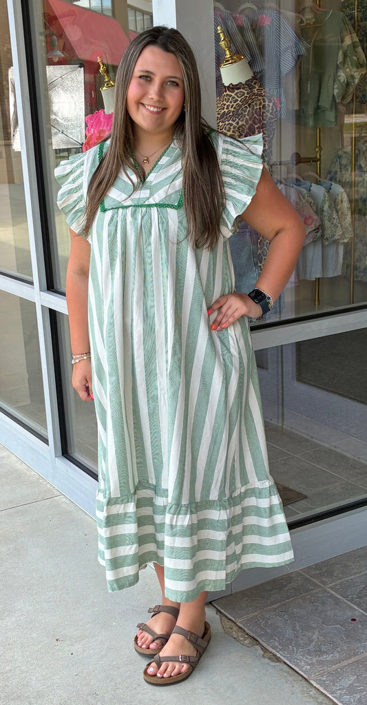 Sage Striped Tier Maxi