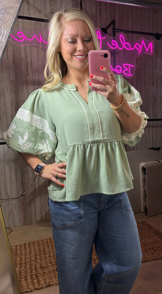 Sage Babydoll Top
