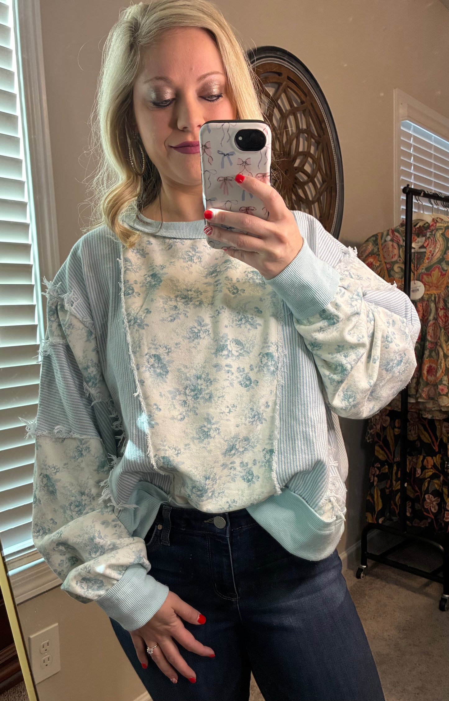 Floral Printed Denim Cut Top
