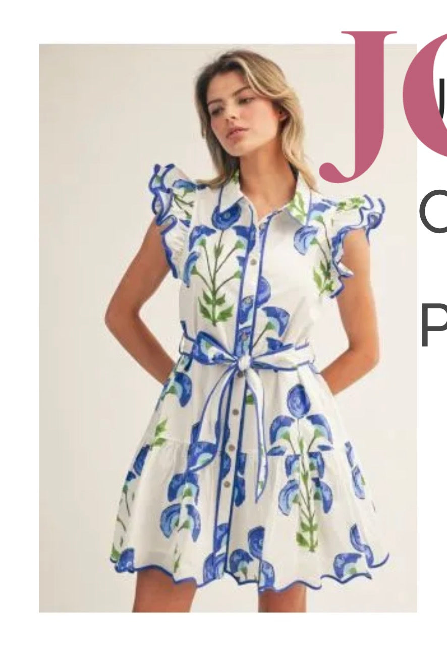 White & Blue Dress with Tie by Jodifl