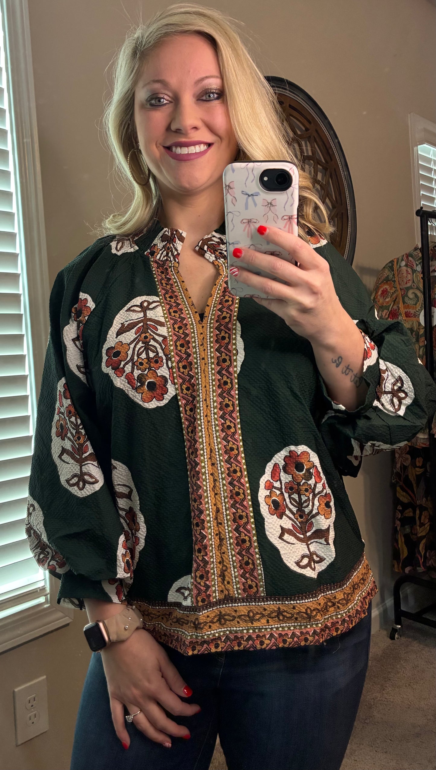 UMGEE Boho Floral Print Tunic Top