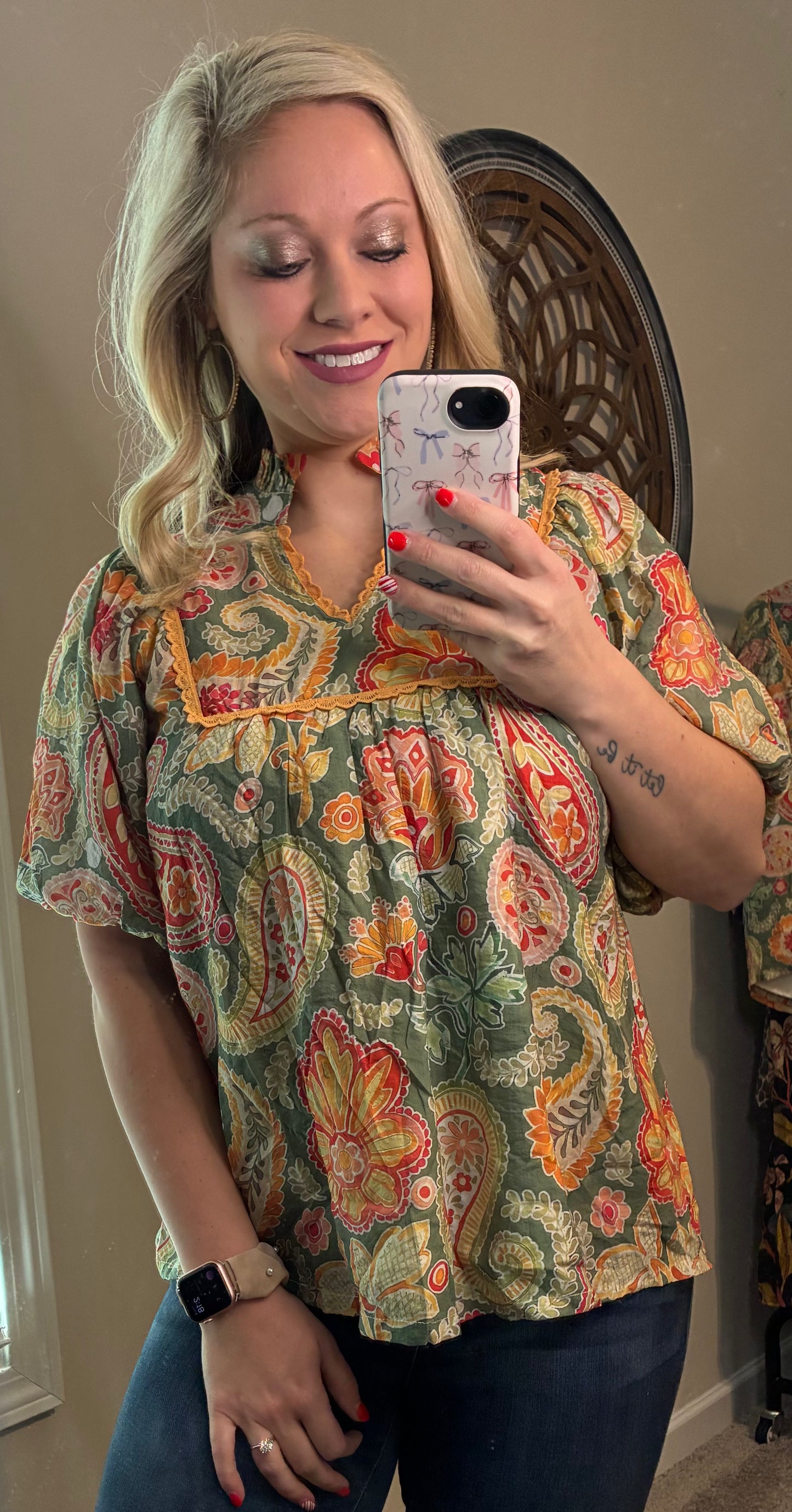Sage Paisley Print Blouse