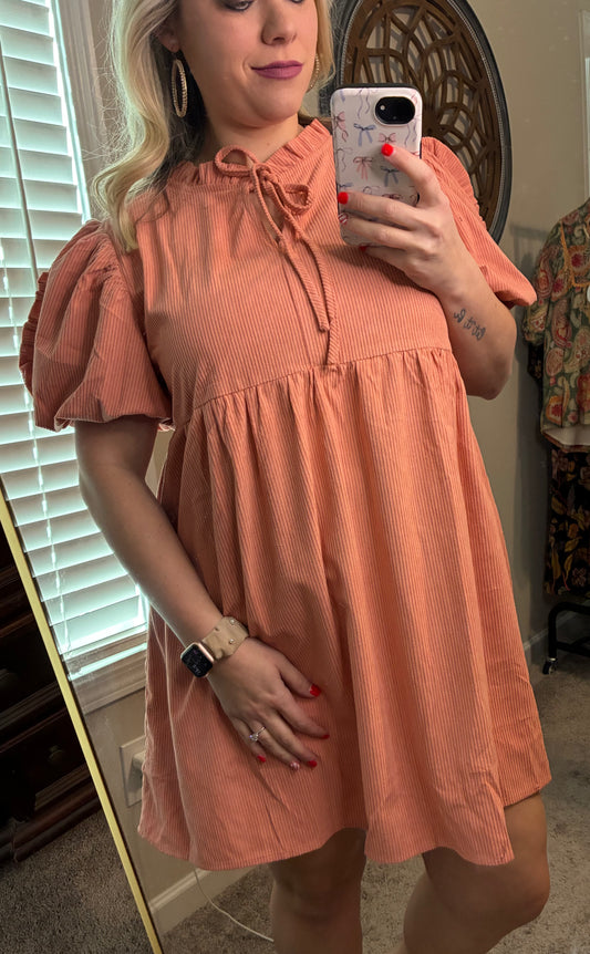 Salmon Courdoroy Tie Dress
